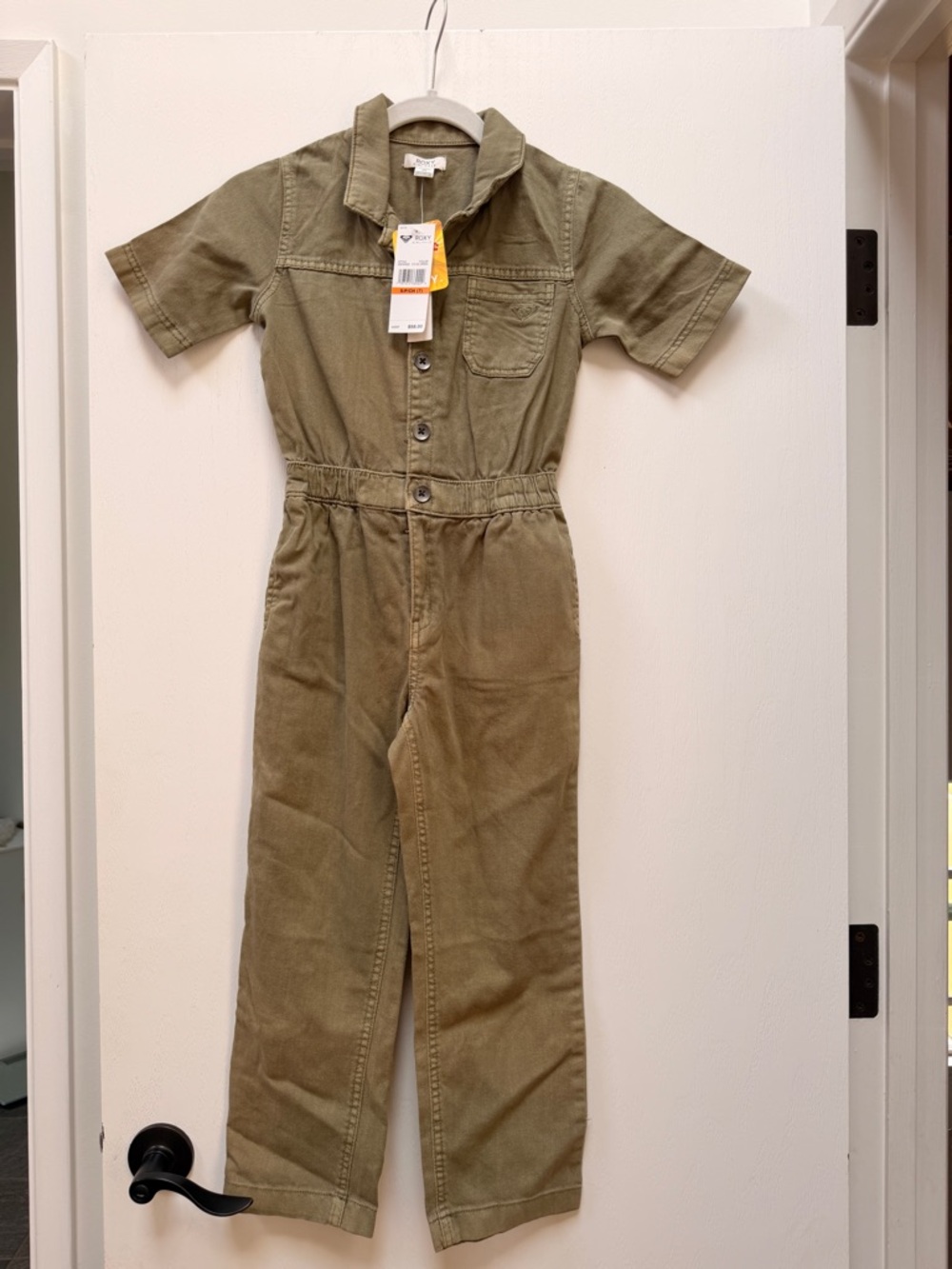 NWT Roxy Girls Olive Green Short-Sleeve Utility Jumpsuit